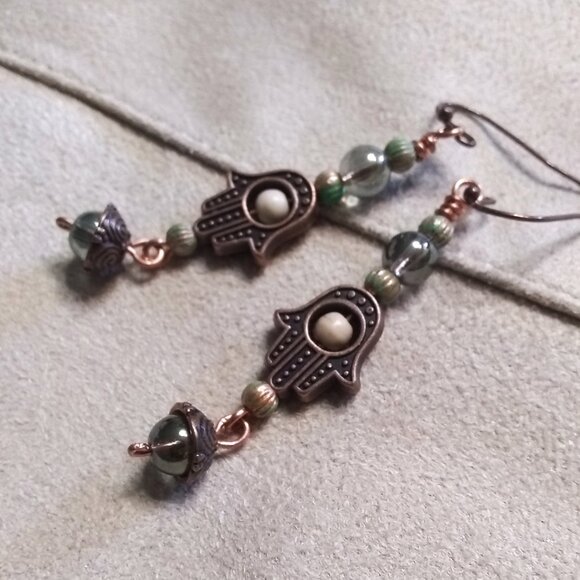 Hamsa Hand | Unique & Handmade | Dangle Earrings | Blessings Love & Protection | - Picture 8 of 11